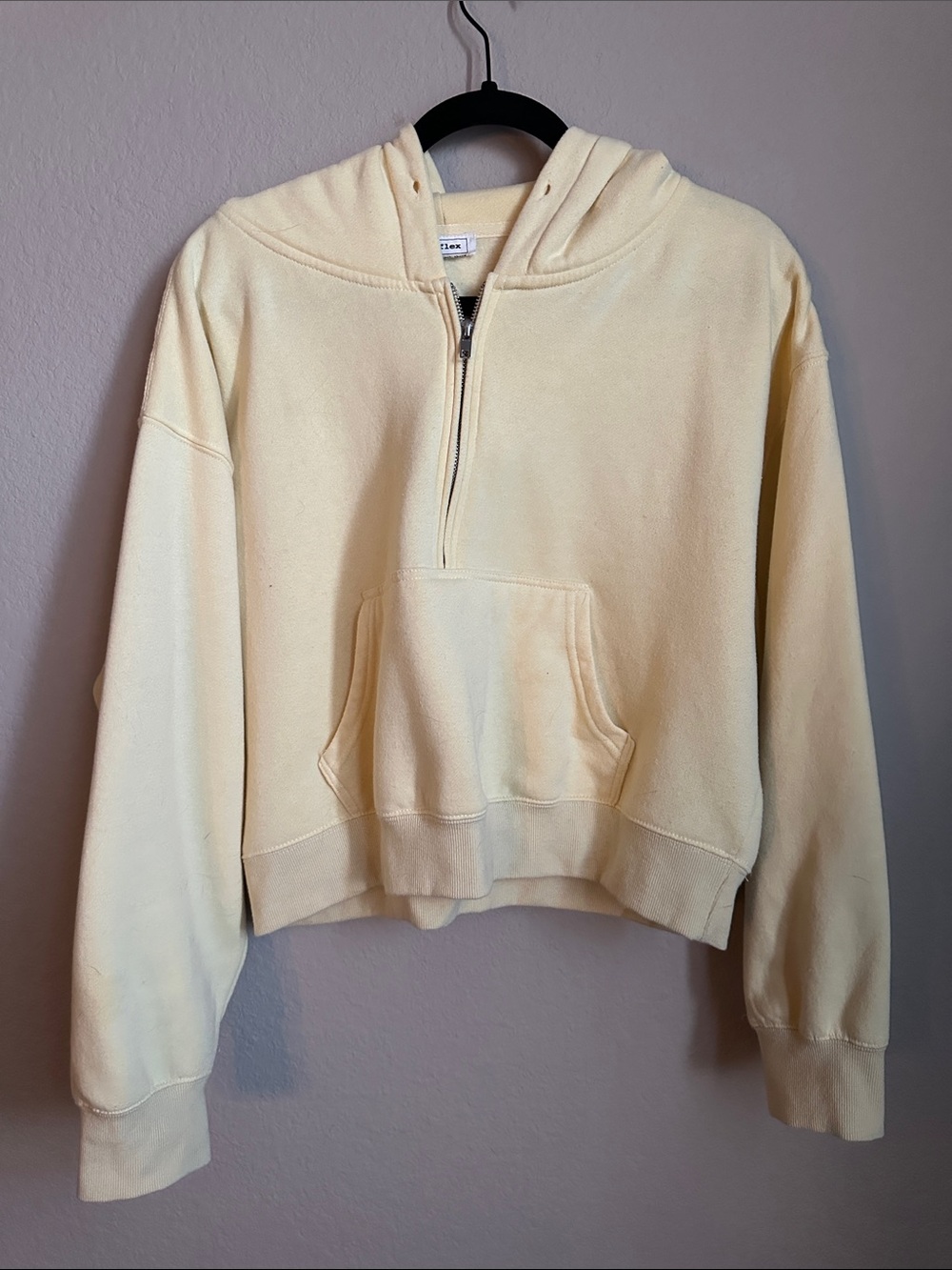 Pale yellow Half-Zip Hoodie Sweatshirt - Women